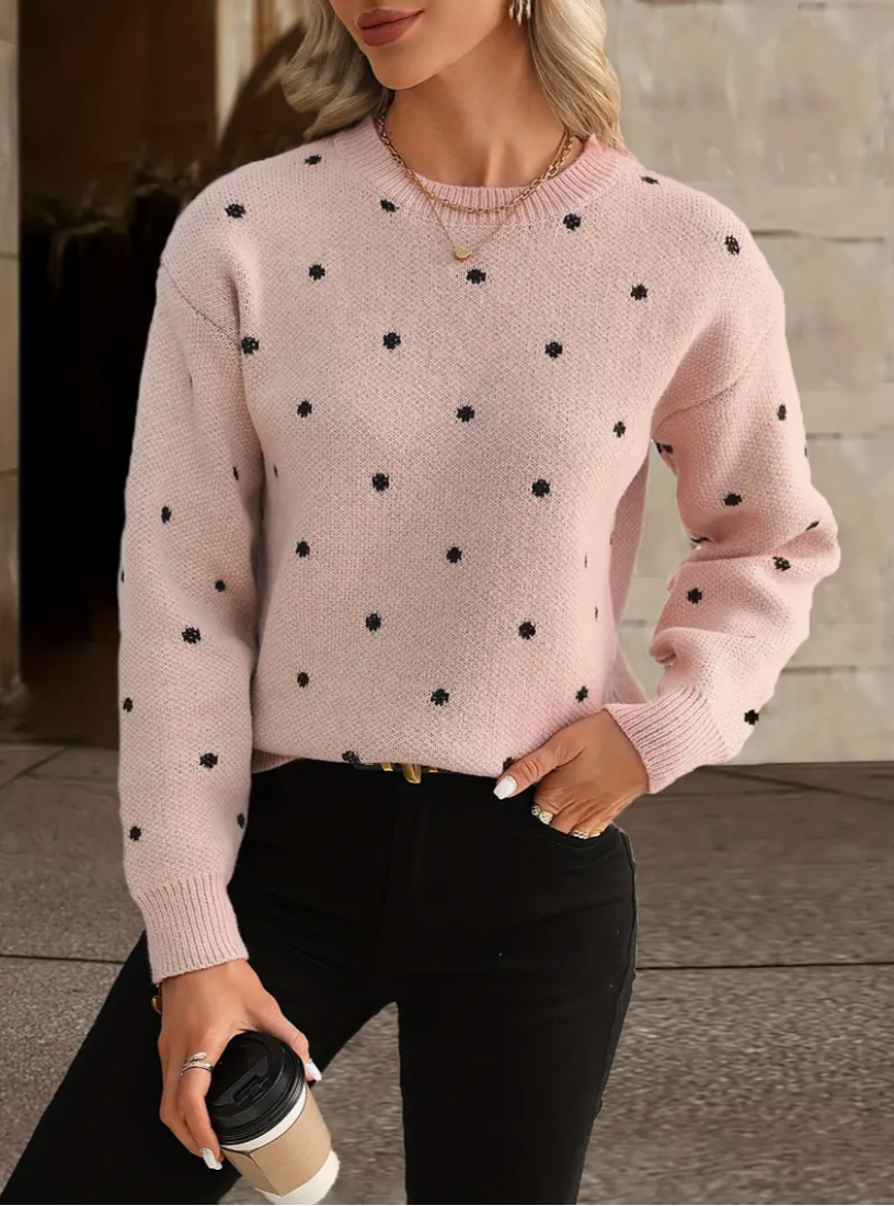 Pull Tendance Jacquard à Pois