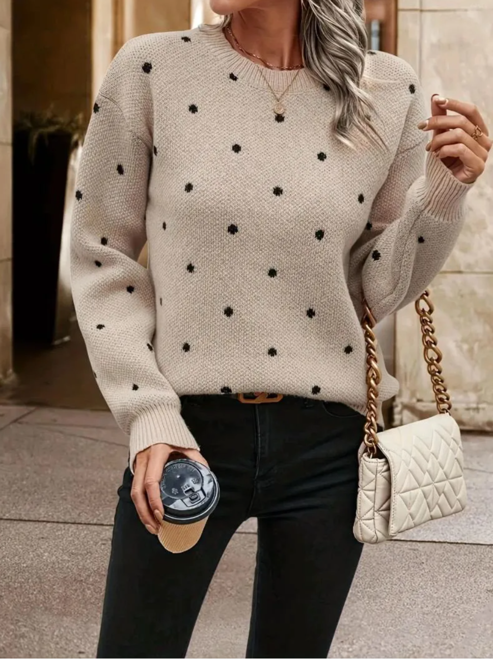 Pull Tendance Jacquard à Pois